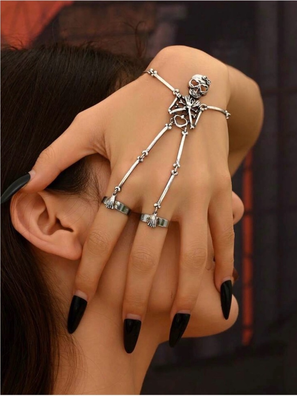 Silver Skeleton Hand Chain Bracelet with Rings Stainless new